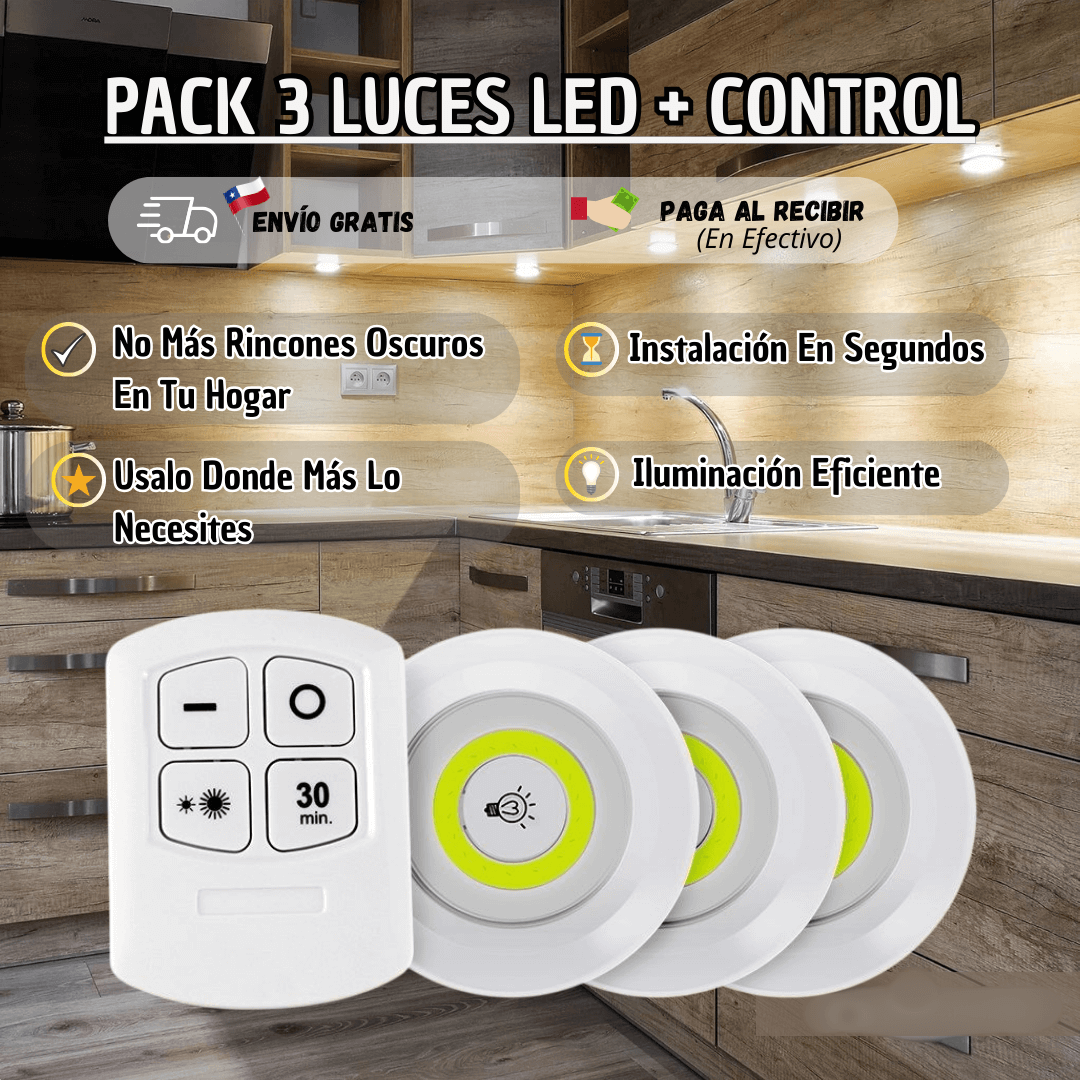 Pack De 3 Luces LED + Control Remoto (Incluye soporte para control)