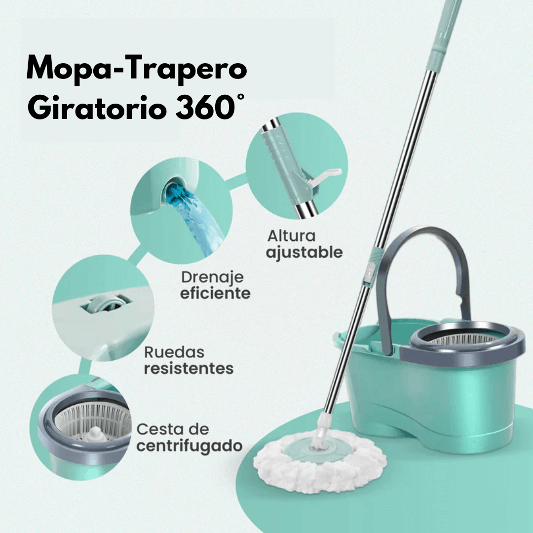 Mopa Trapero Giratorio 360° Con Balde + Paño de Repuesto
