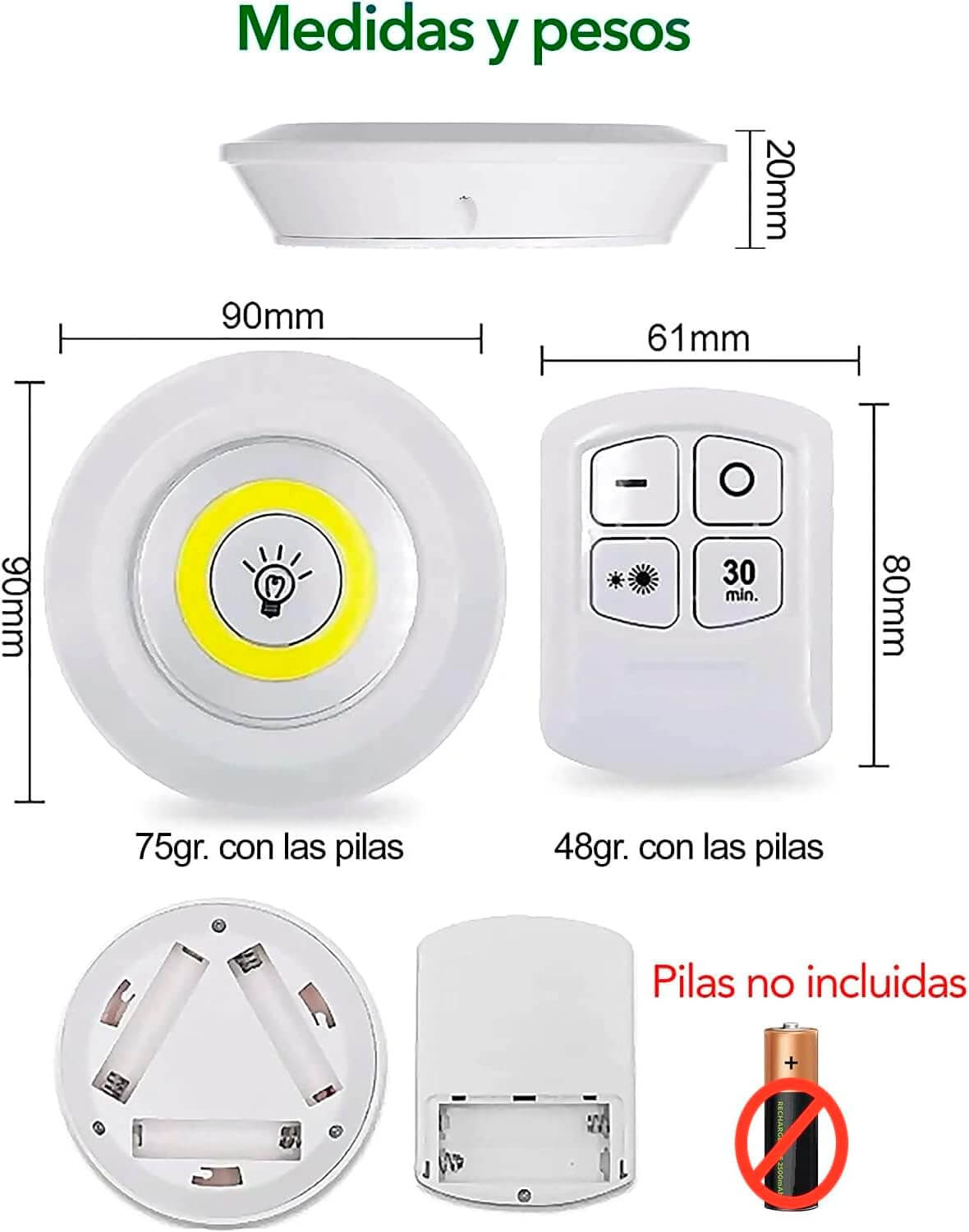 Pack De 3 Luces LED + Control Remoto (Incluye soporte para control)