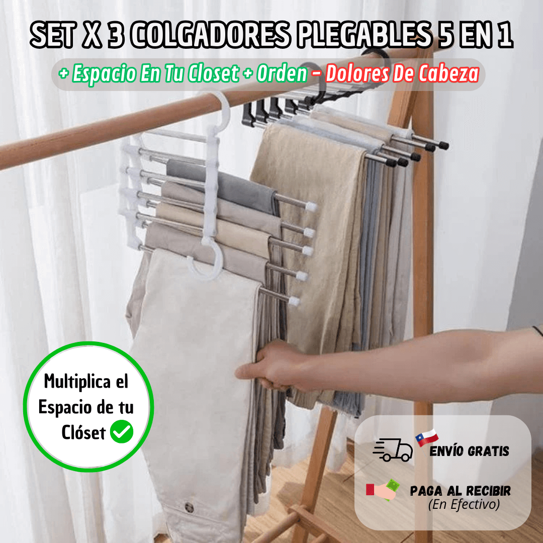 Set X 3 Colgadores Plegables 5 En 1 "Adiós Desorden"