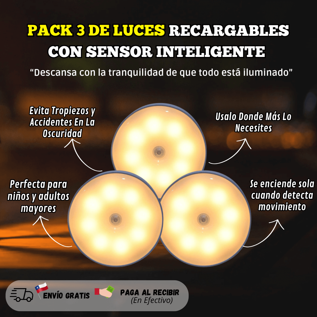 Pack X 3 Luces Led Recargables Con Sensor Inteligente 💡