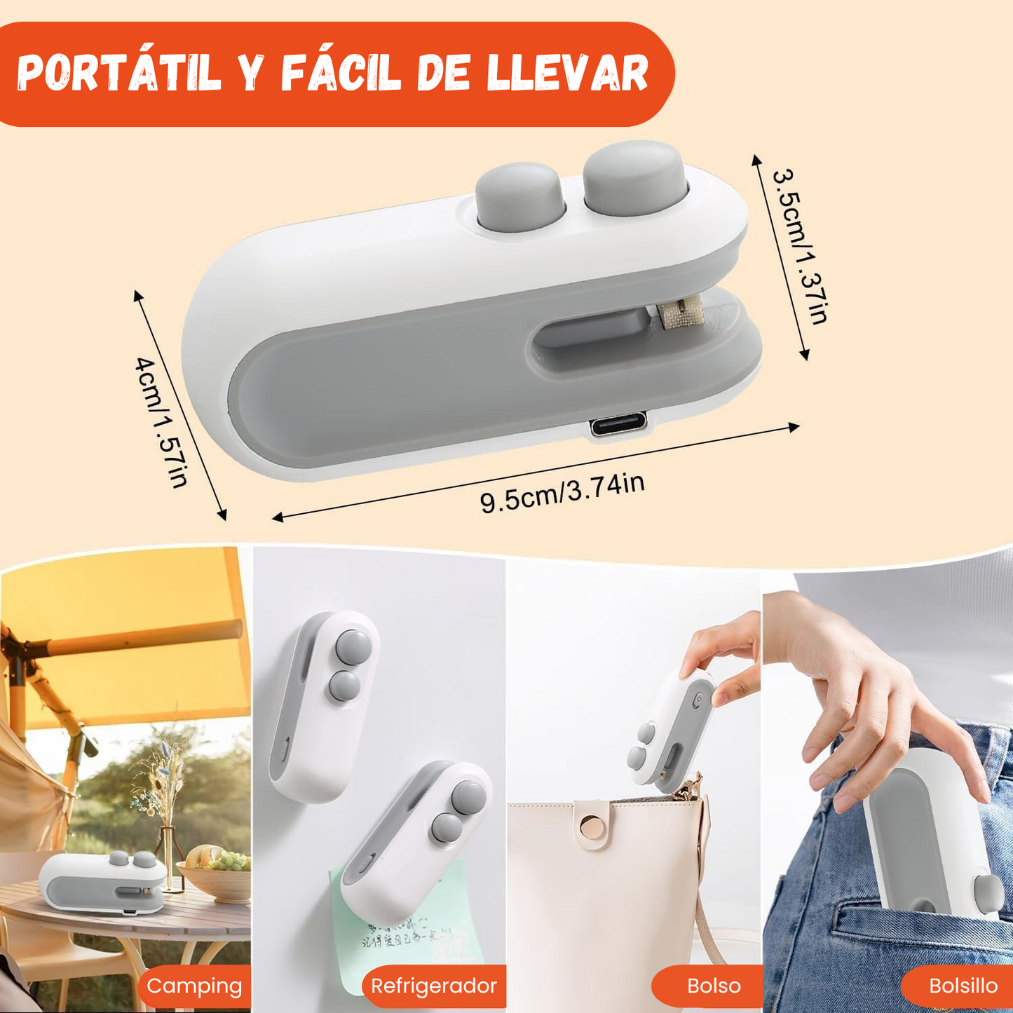 Mini Sellador de Bolsas - Recargable + Cable USB C Para Carga
