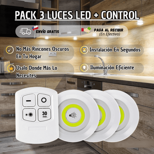 Pack De  3 Luces LED + Control Remoto (Incluye soporte para control)