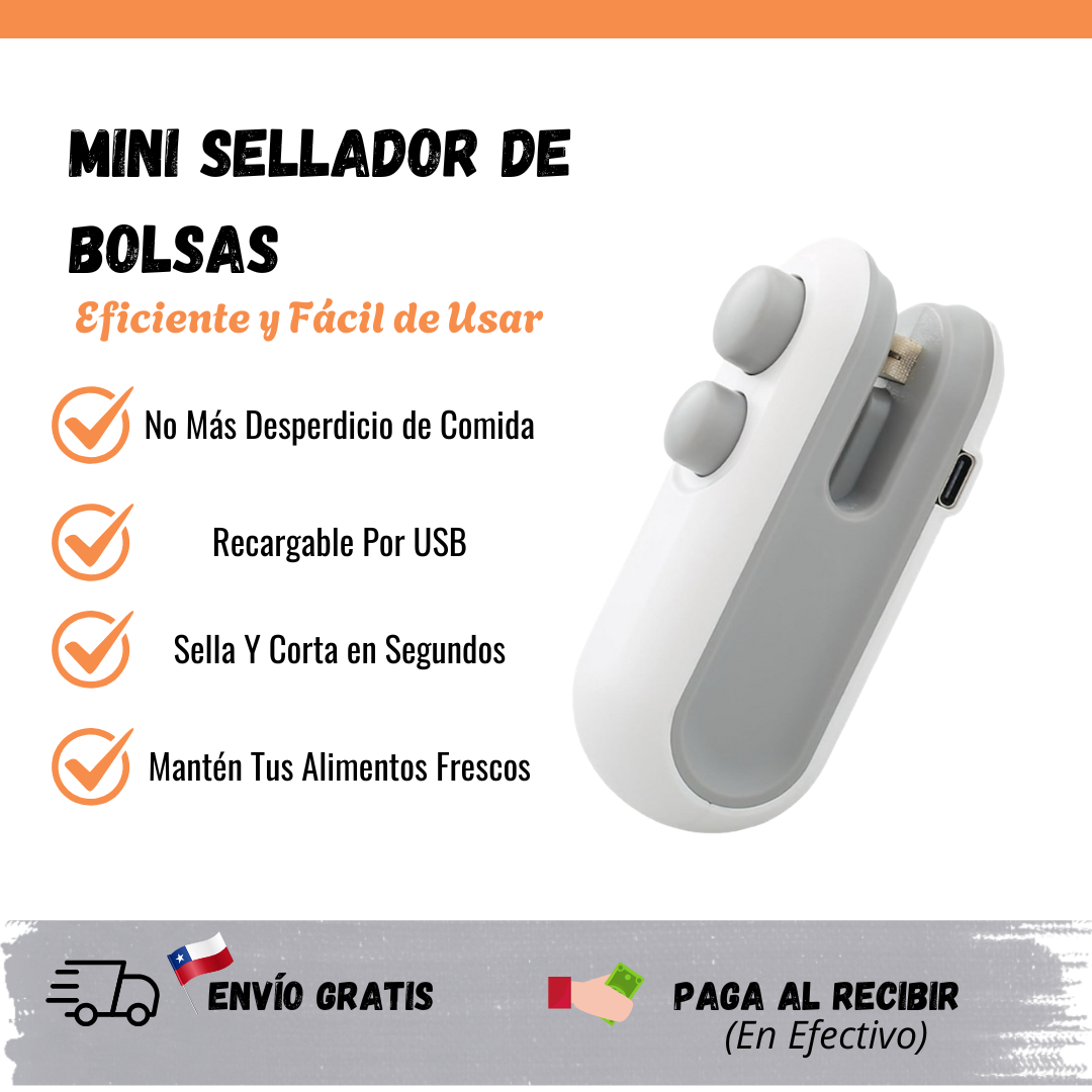 Mini Sellador de Bolsas Recargable + Cable C Para Cargar Gratis