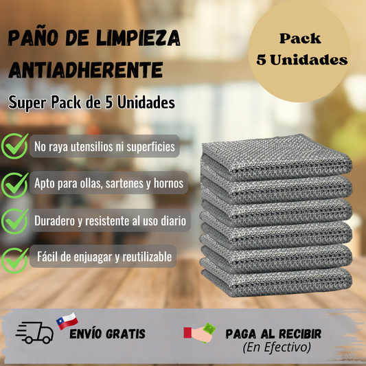 Paños De Limpieza Antiadherente- Pack 5 Unidades