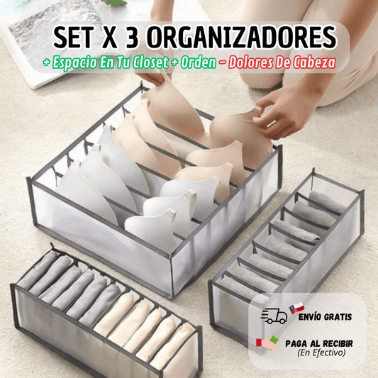 Set X 3 Organizador Ropa (Gris) "Adiós Desorden"