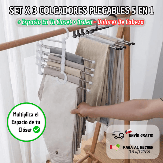 Set X 3 Colgadores Plegables 5 En 1 "Adiós Desorden"