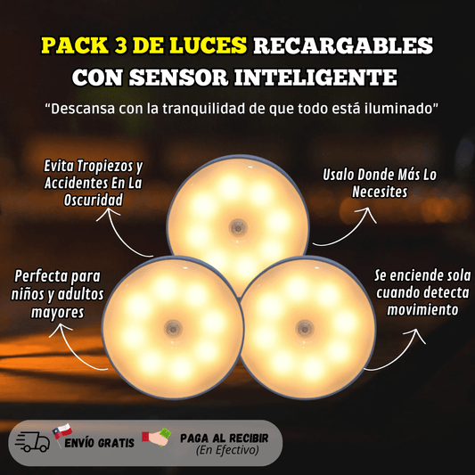 Pack X 3 Luces Led Recargables Con Sensor Inteligente 💡