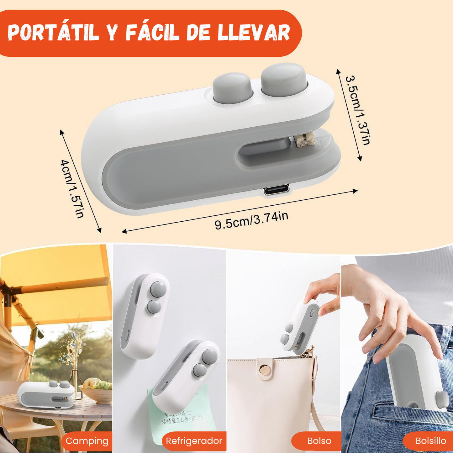 Mini Sellador de Bolsas Recargable + Cable C Para Cargar Gratis