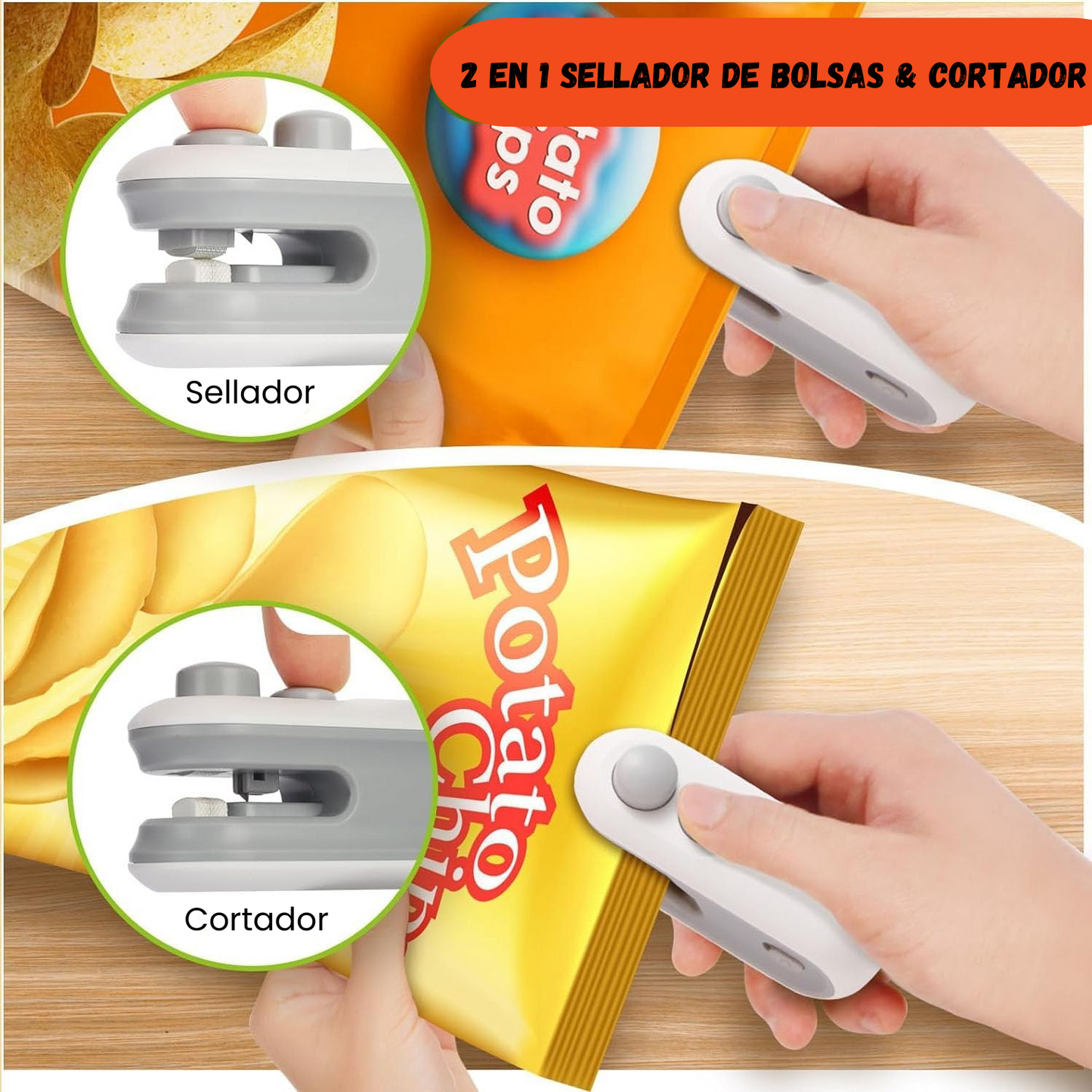 Mini Sellador de Bolsas Recargable + Cable C Para Cargar Gratis